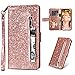 Produktbild CESTOR Zipper Brieftasche Hülle für iPhone XS Max,Luxus Bling Glänzend PU Leder Flip Hülle mit Halter Kreditkarte Slots Ultra Dünn Weich Silikon Hülle für iPhone XS Max,Rose Gold