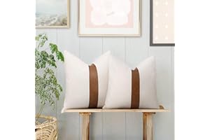 Merrycolor Juego de 2 Blanco Funda Cojin 50 x 50 cm, Empalme con Rayas Cubierta Cojín Decoración Cremallera Oculta Funda Almohada para Hogar Cama Bancos Sala Sofá Sillas Jardín Exterior