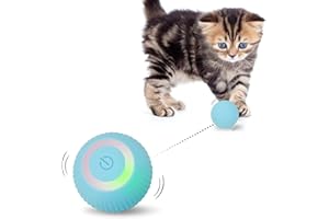 Mkitnvy Interaktives Katzenspielzeug Ball, Katzenball mit LED-Licht, 360° Selbstdrehender Elektronischer Katzenball, Stimulierung Jagdtriebs Lustiges Bälle Spielzeug für Katzen, Blau
