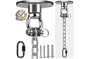 BeneLabel Wieszak do hamaka do huśtawki do drewna, betonu, obracany o 360°, śruba, owalny uchwyt, zestaw łożysk 1,4 m, karabińczyk, do użytku wewnątrz i na zewnątrz, na plac zabaw, krzesło, joga,