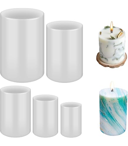 Lot De 5 Moules à Bougies En Silicone Cylindriques 3D - Moules Réutilisables Pour Bougies, Savons Et Résine