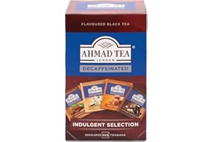 ‎AHMAD TEA Ahmad Tea - Indulgent Selection - Koffeinfreier Schwarztee - Haselnuss & Schokolade, Zimt, Vanille und Süßer Karamell - Aromaversiegelte Teebeutel mit 2g Tee pro Portion - 20 (4x5) Teebeutel mit Band