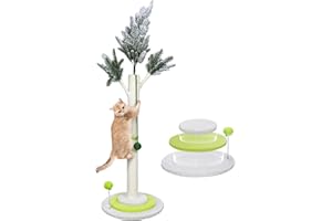 HEVOL Kratzbaum für Katzen, 130cm Höhe Stehender Kratzsäule mit Hängendem Ball, Groß Kratzstamm, Natürlichem Sisalseil Kratzsäulen für Katzen im Haus,Weiß