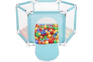 Selonis Recinto Esagonale Per Bambini Con 100 Palline Colorate Di Plastica 6 Cm, Menta:Giallo/Verde/Blu/Rosso/Arancione