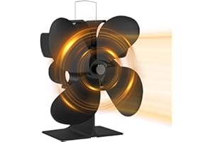 UZIMOO Kaminventilator ohne Strom - 4 Blättern Ofenventilator Ventilator für Kaminofen, Leiser Betrieb Wärmebetriebener Ventilator mit Thermometer, Hitzebetrieben Kamin Ventilator für Holz/Kamin