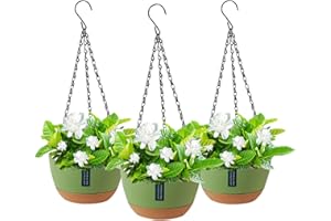 Cnwinu 3 Pack Hanging Plant Pot,Hanging Planter with Drainage Holes and Metal Chains,Plant Hanger Indoor for Plants Flowers,Indoor Outdoor Garden House Decor(3 Pieces Green)