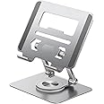 360° Rotating Tablet Stand for Desk, Aluminum Alloy Foldable Ipad and Phone stand Holder for Desk, Angle Adjustable, Compatible with 4-12.9Inch Tablet and Mobile (Silver)