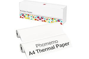 Phomemo Lot de 2 rouleaux de papier pour imprimante thermique A4, 210 mm x 6,5 m Compatible avec Phomemo M832/M833/M834/M835/M836 Imprimante portable A4, pour voyage, maison, photo, facture