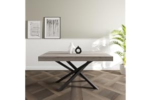 VE.CA.S.R.L. VE.CA - Tavolo allungabile Polinesia - Con porta allunghe - Struttura acciaio nero - Piano legno 150x90 cm - altezza 77 cm - Colore Rovere Vintage - Ideale per tavolo da Pranzo - Made in Italy