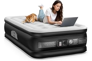 Airefina Colchón Hinchable Individual con Bomba Incorporada, Colchon Hinchable Autoinflable en 3 Minutos, Colchon Inflable Portátil, Invitados o Uso en Casa, -99 × 190 × 46cm,Peso máximo:295KG