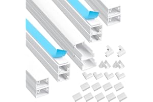 Romon Canalina Passacavi Muro, Kit di Canaline Passacavi da 4 m Bianca - Copri Cavi Verniciabili per TV - Canalina Passacavi Adesiva con Raccordi, Gomiti, Nastro per cavi, 0.4m*12mm*8mm, 10 Pezzi