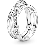 Pandora Anello da donna in argento triplo incrociato pavé binari 199057C01, argento sterling, Nessun altro materiale