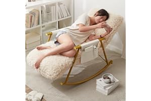 GWWBD Modern Glider Rocking Chair, Nursery Rocking Chair, Golden Legs, Teddy Upholstered, Side Pocket, Indoor Use