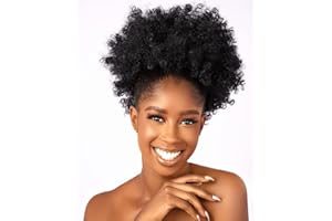 CECINILL Afro Puff Kinky Curly Drawstring Ponytail Extension for Women Synthetic Short Afro Kinkys Curly Afro Bun Extension Hairpieces Updo Hair Extensions with Dwa klipsy (1B)