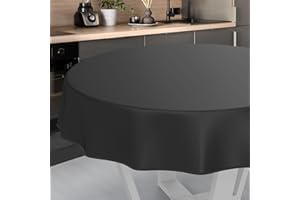 ANRO Nappe en Toile cirée Lavable, pour Table de Jardin, extérieur et intérieur, Ronde, 100 cm, avec Ourlet, Noire
