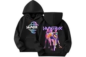 Générique Girls' Kpop Demons Hunters Hooded Sweatshirt Huntrix Huntr/X Printed Long Sleeve Pullover Trendy K-Pop Inspired Casual Hoodies for Kids 2-14 Ans Perfect Demons H-Hunters Merch Fashion Tops