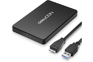 deleyCON SSD Hårddiskkabinett USB A (5Gbps USB 3.1) för 2,5" SATA 3 SSD / HDD / 7 mm till 9,5 mm SATA III Externt Kabinett UASP [Svart]