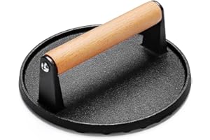 AUMAYCO Smash Burger Press, Heavy Duty Cast Iron Non-Stick with Solid Wood Handle, Bacon Press, Round Burger Smasher Grill Press for Hamburger, Meat, Steak, Sandwich, Barbecue Grilling Tool