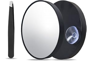 Cleminsta Specchietto ingranditore 30x con Ventosa e Pinzette, Mini Specchio Ingranditore da Viaggio, Bastone su Specchio Doccia per trucco per camera da letto, bagno e viaggi, 3,5 Pollici (Nero)