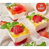 D&uuml;venci Ticaret 20 Adet Mini Sunum Kasesi, Sert Plastik Mika, Kare Şekil, Dondurma Puding Tatlı Meze Salata