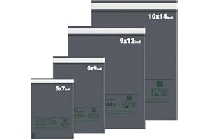 YUNJU 100x Eco-Friendly Mailing Bags Compostable Parcel Bags - Assorted Sizes (Small to Large) - Zero Waste Shipping Bags - Corn Starch Grey Postage Packaging for Vinted, eBay, Small Businesses