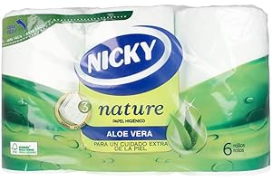 Nicky Nature Papier toaletowy, 6 rolki, 3 warstwy, 170 Usług Na rolkę wzbogacony balsamem z aloesu, kolor Biały, 9,8 x 13cm