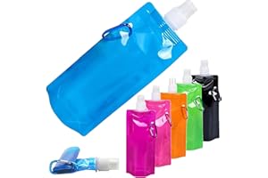 BSITSSS 6Pcs 500ML Faltbare Trinkflasche, Faltbare Wasserflasche,Wiederverwendbare Wasser Faltbare Flasche Trinkbeutel Festival Faltflasche Trinkbeutel mit Schraubverschluss für Wandern,Camping,Reisen