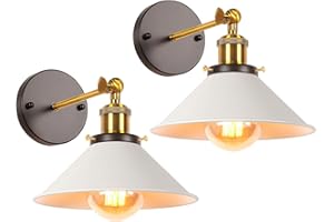 iDEGU 2 piezas Lámpara de Pared Industrial E27 Aplique de Pared de Estilo Edison de Metal con Rotación de 180° Lámpara de techo Vintage para Dormitorio Sala de Estar Cocina, 22cm (2x Blanco)