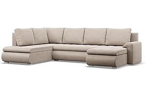 Mebligo - Foresta Corner Sofa with Sleep Function and 3 Bed Boxes, 300 x 89 x 200 cm (W x H x D) Beige - Ottoman Left Corner Sofa, U Shape, Sofa Living Room, Sofas & Couches, Corner Sofa Bed