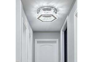 Lumiup Plafonnier LED Cristal K9, 18W Lustre Éclairage Encastré Carré, Lustre Salon Moderne Argent, Perles Chromées Plafonnier LED pour Chambre, Couloir, Cuisine, Salle à Manger 17 * 13 CM