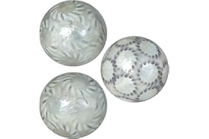 DONREGALOWEB Set de 3 Bolas nacaradas Redondas de 10 cm Cada una (Plateado y Blanco)