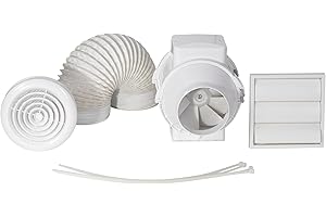 Airflow Aventa 100mm In-Line Extractor Fan with Adjustable Timer Kit – Includes 6m Flex Duct, Ties, Chrome & White Grilles, External Grille – Quiet, 2-Speed - 3 Years Warranty