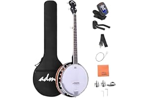 ADM 5 String Beginner Banjo Kit with Remo Head, Closed Back Full Size Banjos in 24 Bracket with Free Lessons & Starter Accessories for Adult and Teenager