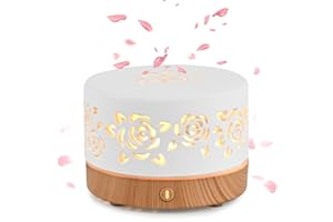 PUTINEI Ricaricabile Diffusore di Oli Essenziali in Ceramica, Diffusore di Aromaterapia con Materiale Polimerico, 7 Colori LED, Timer per Profumo, Olio Essenziale (Rosa)