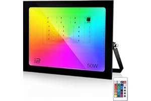VRFMALIY 50W RGB Foco LED de Exterior con Mando a Distancia, 16 Colores y 4 Modos 5000LM IP67 Impermeable al Agua Foco LED de Exterior para Jardín, Paisaje, Escenario, Fiestas, Navidad, Halloween