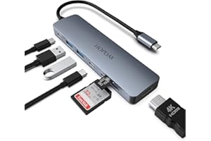 HOPDAY Hub USB C (7 en 1), Adaptateur USB C Double Moniteur avec HDMI 4K, Ports de données A&C USB 3.0 5 Gbit/s, PD 100 W, Lecteur de Carte SD/TF, Station d'accueil multiport USB C pour MacBook