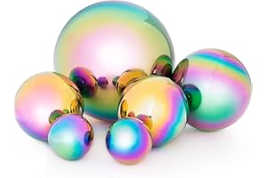 VergilSon Set of 6 Multi Colour Stainless Steel Gazing Ball 50-150 mm Rainbow Mirror Polished Hollow Ball Reflective Garden Sphere for Home Garden Pool Pond Water Feature Decorations