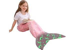 Viviland Kinder Meerjungfrau Schwanz Decke, Meerjungfrau Schwanz Decken leuchten in der Dunkelheit, Flanell Meerjungfrau Decke Geschenke für Mädchen, Rosa Einhorn 43x100cm