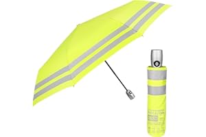 PERLETTI Ombrello Pieghevole Giallo Catarifrangente - Ombrello di Sicurezza Portatile Automatico Apri Chiudi Riflettente - Ombrello Emergenza Mini Uomo Donna Antivento Resistente - Diametro 104 cm