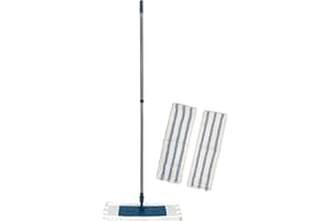 LNT Les Nouveaux Textiles - Lot de 1 Balais Télescopique Professionnel + 2 Serpillères Microfibre Grattantes 40 x 14 cm - Ultra Absorbant - Tous Types de Sols - Lavable en Machine