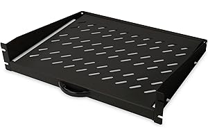 DIGITUS Estantería extraíble - 19 Pulgadas - 2U - Montaje Frontal - Capacidad de Carga 30 kg - para armarios de Red y servidores - A Partir de 450 mm de Profundidad de Armario - Negro
