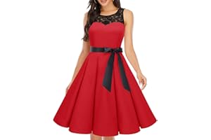 Bbonlinedress Robe Femme Cocktail Mariage Vintage Rétro Années 50s Style Audrey Hepburn pour Fête Bal Déguisement Soirée Rockabilly avec Dentelle