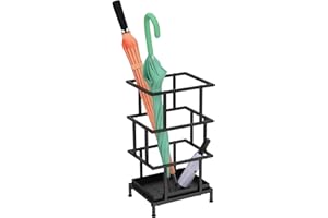 Alyoen Schirmständer aus Metall, Regenschirmständer mit eine herausnehmbare Wasserauffangschale und Verstellbare Füße, 26,5 x 21,5 x 47,5 cm, Schirmständer für Große und kleine Klappschirme, Schwarz