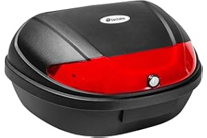 TecTake® Baul para Moto con Cierre Seguro, Maleta Trasera con Reflector, Accesorio Resistente para Guardar tu Casco Moto Hombre - 58 x 43 x 32 cm para 2 Cascos