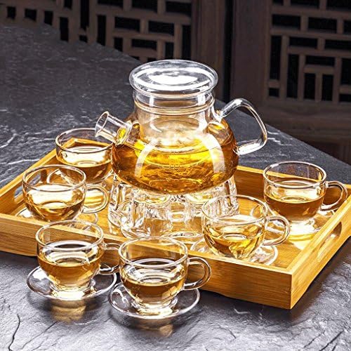 ZHAOJING Glass Teapot Set Household High Temperature Resistant Teapot Set Heat Resistant Glass Tea Set 800ml (Teapot + 6 Cups + Teacup Base + 6 Coasters + Tray)