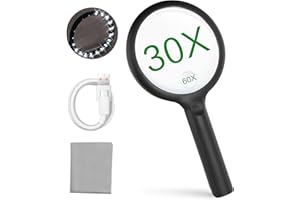 BEE&FLOWER Lente Ingrandimento con Luce - Lente Ingrandimento Professionale Ricaricabile con 20 LED Lente Di Ingrandimento 3 Modalità di Luce USB Lente di Ingrandimento per Lettura per Problemi Visivi(Nero)
