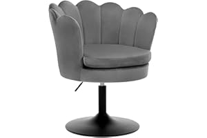 ‎WOLTU WOLTU Schminktisch Stuhl Blumenform, Schminkstuhl mit Lehne, Esszimmerstuhl höhenverstellbar, Barstuhl 360° drehbar, Drehhocker 150 kg belastbar, runder Hocker, mit Samtbezug, Dunkelgrau, BH420dgr-1