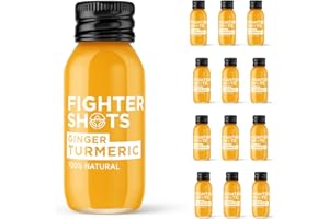 Fighter Shots Ginger Turmeric Shots (12x60ml) | Reduces Bloating | Boosts Immunity | 100% Natural | Perfect Morning/Post Workout Pick Me Up | No Preservatives | Fresh and Fiery Turmeric Shots