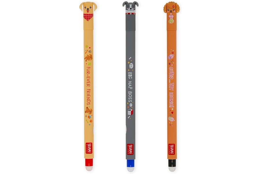 LEGAMI - Set mit 3 radierbaren Stiften - Erasable Pen - Fur-ever Friends | Mit löschbarer wärmeempfindlicher Tinte, Schwarz, 