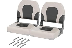 COSTWAY Set of 2 Foldable Boat Chairs, Fold-Down Low Back Captain Boat Seats with Thick Sponge Padding, Ergonomic Seating for Fishing Boat Yachts (Off White+Grey, 42 x 51 x 49cm)